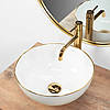 Умивальник (раковина) REA STELLA WHITE GOLD EDGE білий накладний, фото 5
