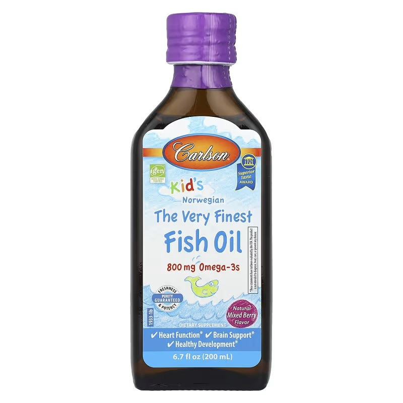 Норвезький риб'ячий жир для дітей, смак ягід, 800 мг, Kid's Norwegian Fish Oil, Carlson, 200 мл