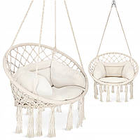 Крісло-гойдалка 4FIZJO Boho Dream 80 см з подушкою, підвісна, плетена Beige (P-5905973404549)