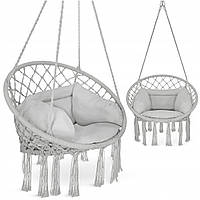 Крісло-гойдалка 4FIZJO Boho Dream 80 см з подушкою, підвісна, плетена Grey (P-5905973404532)