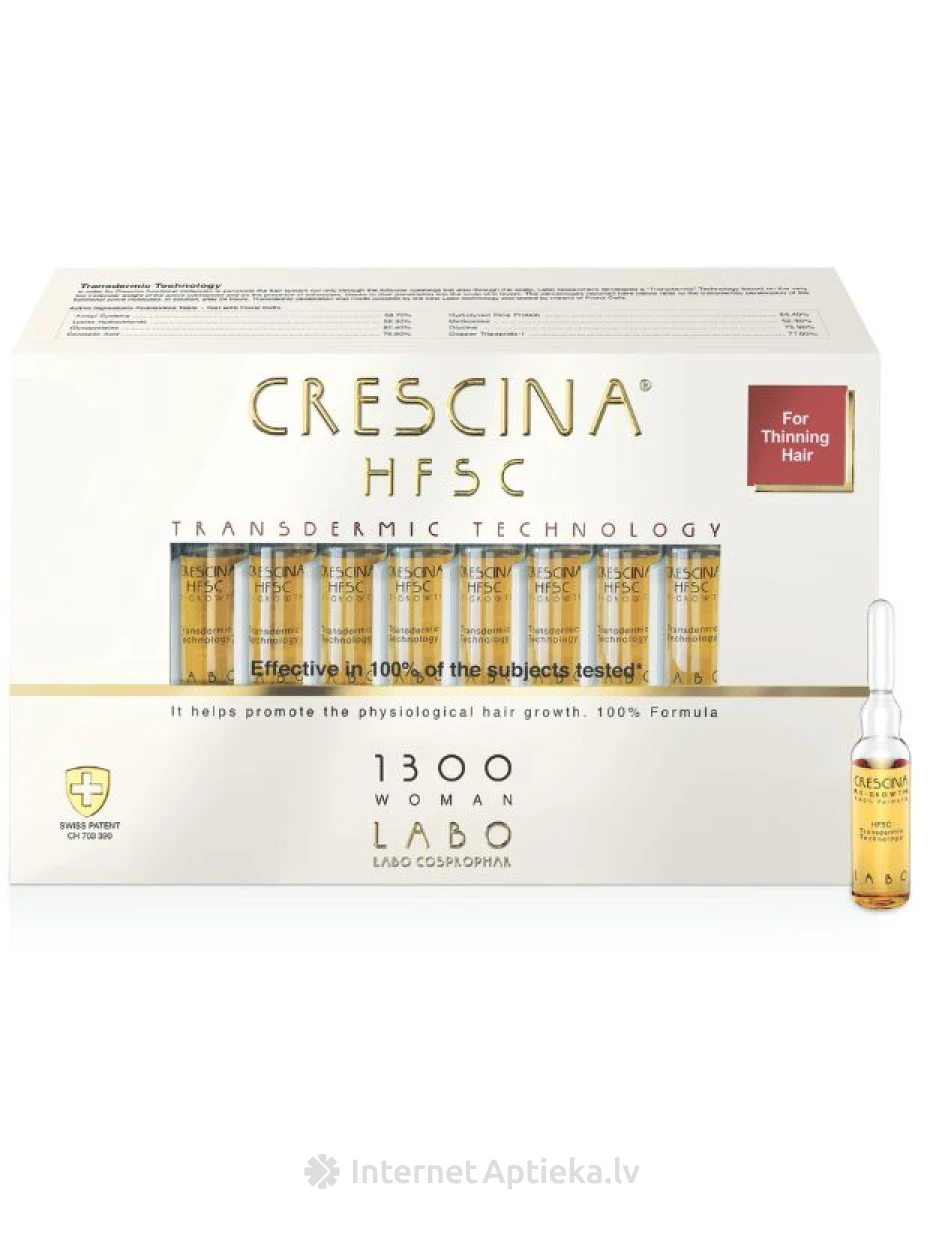 Засіб для росту волосся для жінок HFSC Transdermic 1300 Crescina, 20 ампул