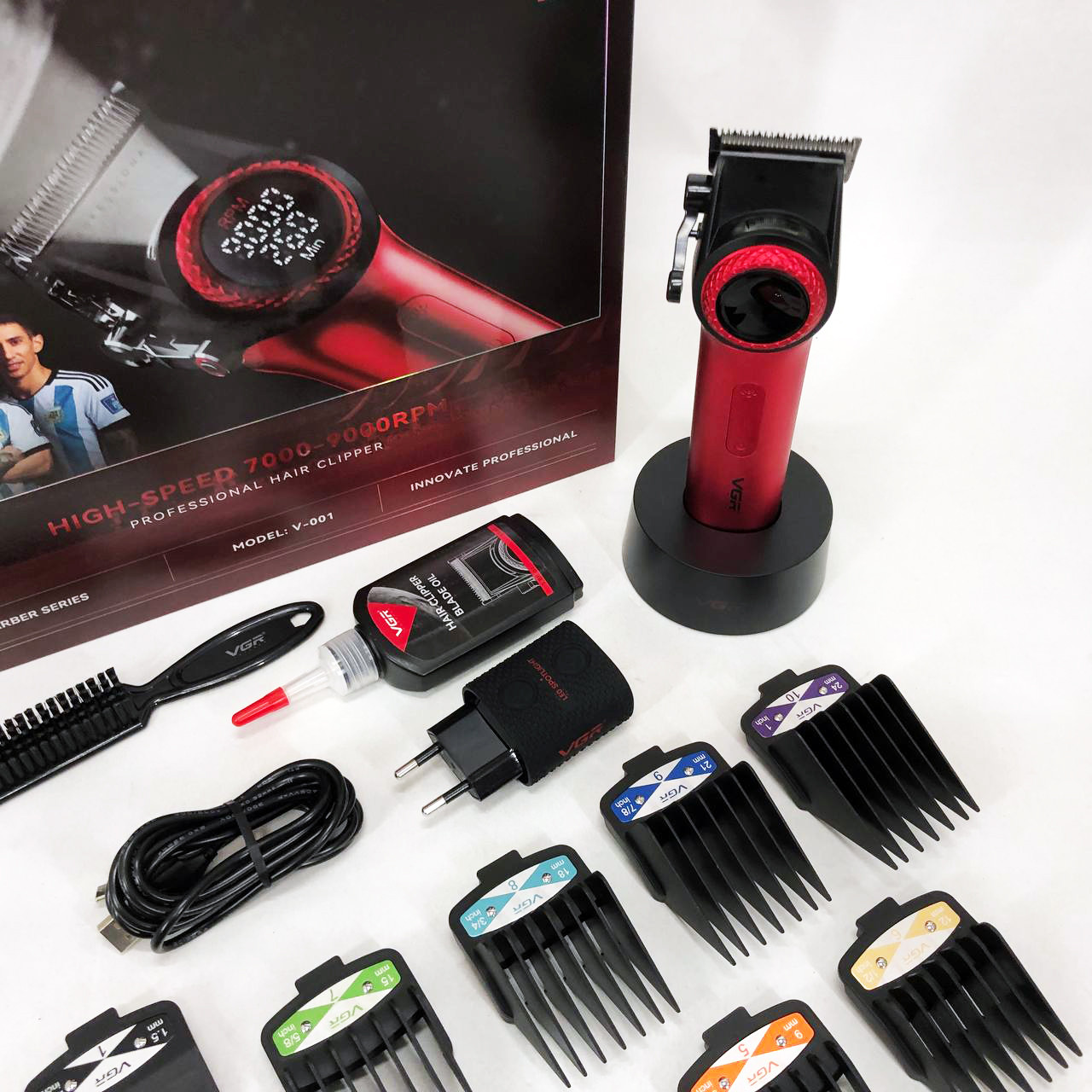 Професійна машинка для стрижки волосся та бороди VGR V-001 RED, Машинка для різних стрижок акумуляторна VD-67
