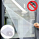 Москітна сітка на вікна 1.5х1.3 м біла, антимоскітна сітка на липучці для захисту від комарів і мух, фото 6