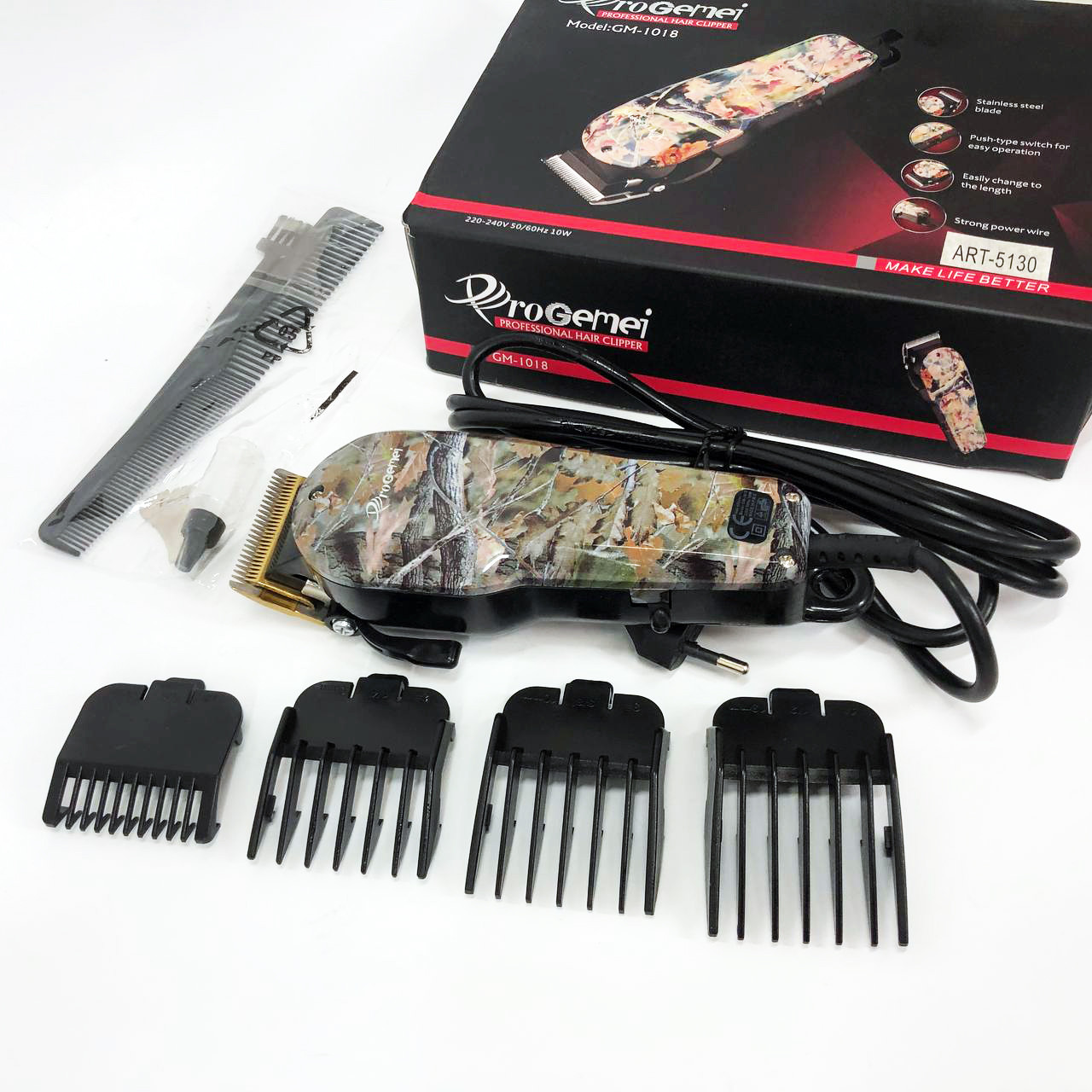 Провідна потужна машинка для стрижки волосся GEMEI GM-1018, Тример з регульованою довжиною OS-45, фото 1