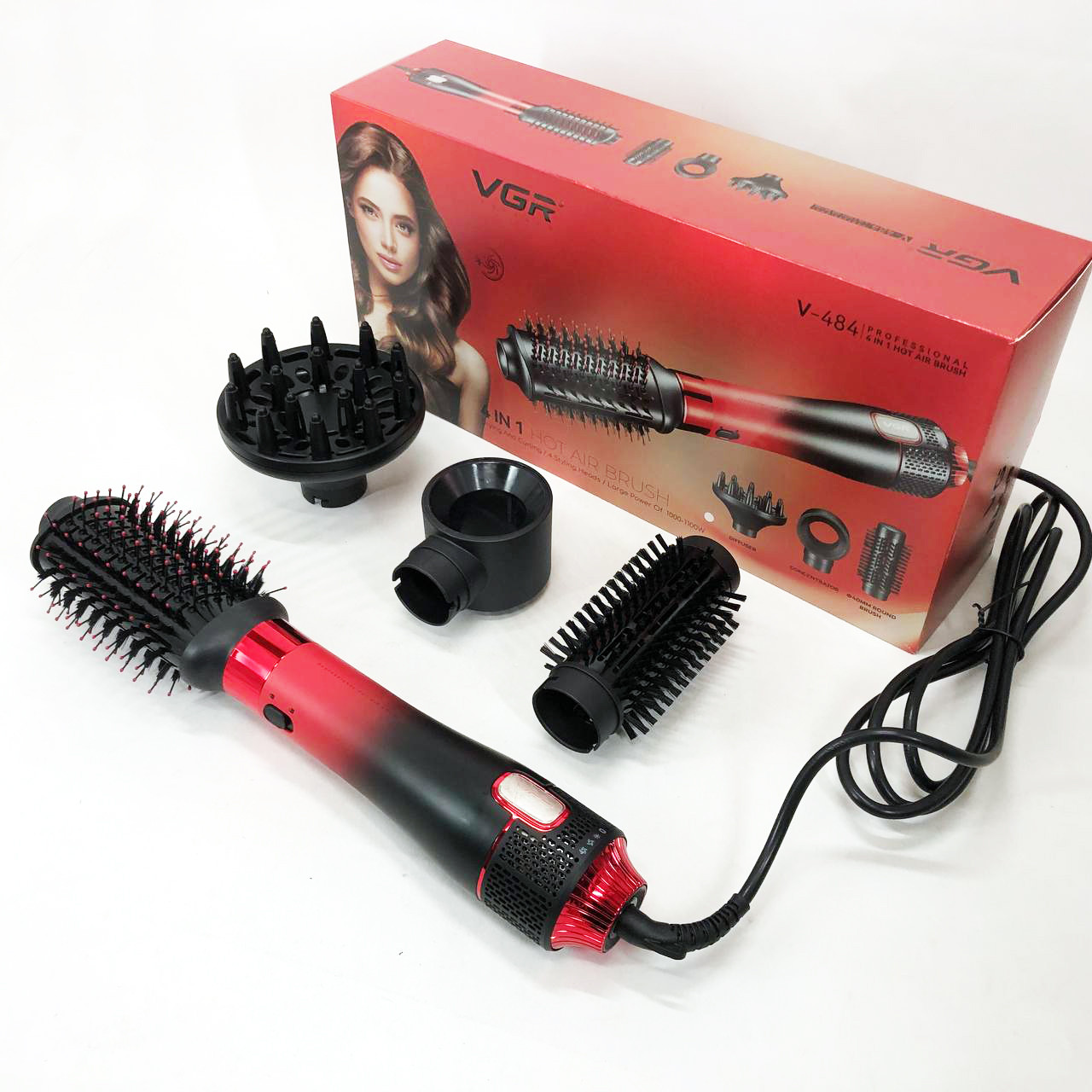 Фен з холодним і теплим режимами VGR, Фени стайлери для волосся, Фен-щітка для волосся з концентратором AX-63, фото 1