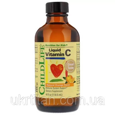 Оригінал! Вітамінно-мінеральний комплекс ChildLife Рідкий Вітамін С для Дітей, Смак Апельсина, Liquid Vitamin C, 11 (CDL-10200) -, фото 1