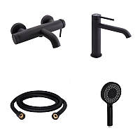 Комплект для ванни Qtap Robin Black: Змішувачі QTROB3060102B+QTROB1060M102B+Шланг QTHADPVCSQ160B+Лійка