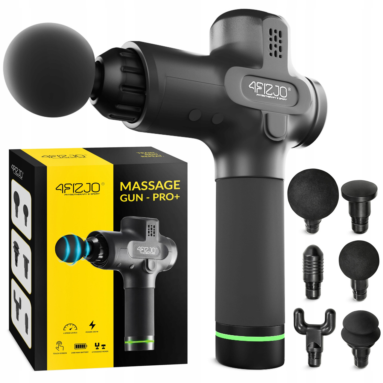 Ручний перкусійний масажер 4FIZJO Massage Gun PRO+ 250 Вт масажний пістолет (P-5907739311139), фото 1