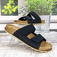 Шльопанці чоловічі Inblu на липучках темно-сині шкіряні 3757