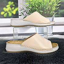 Шльопанці жіночі Inblu світло-бежеві шкіряні на танкетці 4926, фото 2