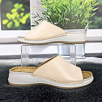 Шльопанці жіночі Inblu світло-бежеві шкіряні на танкетці 4926, фото 3