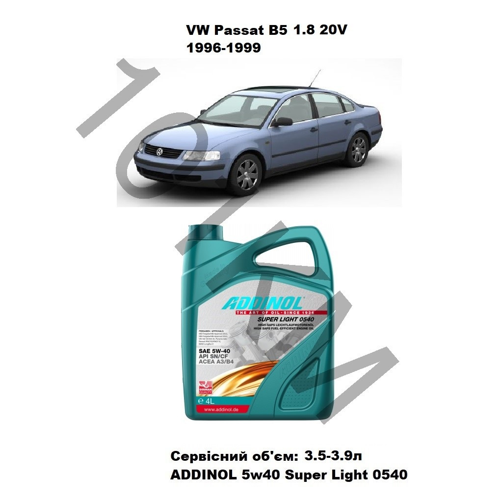 Комплект оливи в двигун VW Passat B5 1.8 20v (1996-1999) Addinol, фото 1