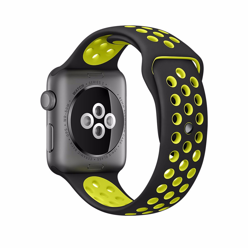 Спортивный ремешок с перфорацией Primo для часов Apple Watch 42mm / 44mm / 45mm - Black&Yellow L - фото 1 - id-p466986997