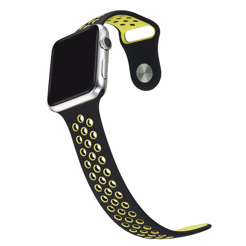 Спортивный ремешок с перфорацией Primo для часов Apple Watch 42mm / 44mm / 45mm - Black&Yellow L - фото 5 - id-p466986997