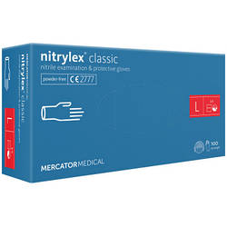 Медичні рукавички Mercator Medical Nitrylex Classic Нітрилові Неопудрені діагностичні Розмір L Сині 100 шт. 3.1011 5906615004929