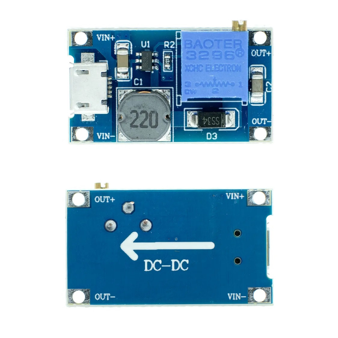 Підвищуючий перетворювач MT3608 MicroUSB регулювання напруги, LN2220PAR SOT23, для живлення, зарядки