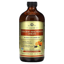 Кальцій, магній, D3, Calcium Magnesium Vitamin D3, Solgar, апельсин, ваніль, цитрат, рідкий, 473 мл