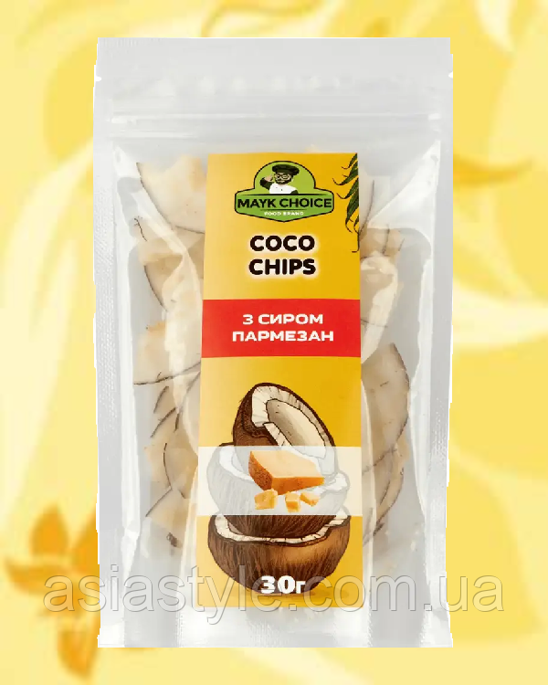 Кокосові Чипси з Сиром Пармезан, Coconut Chips with Parmesan Cheese, Mayk Choice, 30г, NC