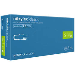 Медичні рукавички Mercator Medical Nitrylex Classic Нітрилові Неопудрені діагностичні Розмір S Сині 100 шт. 3.1009 5906615102298