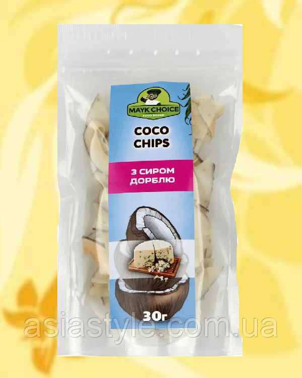 Кокосові Чипси з Сиром Дорблю, Coconut Chips with Dorblu Cheese, Mayk Choice, 30г, NC