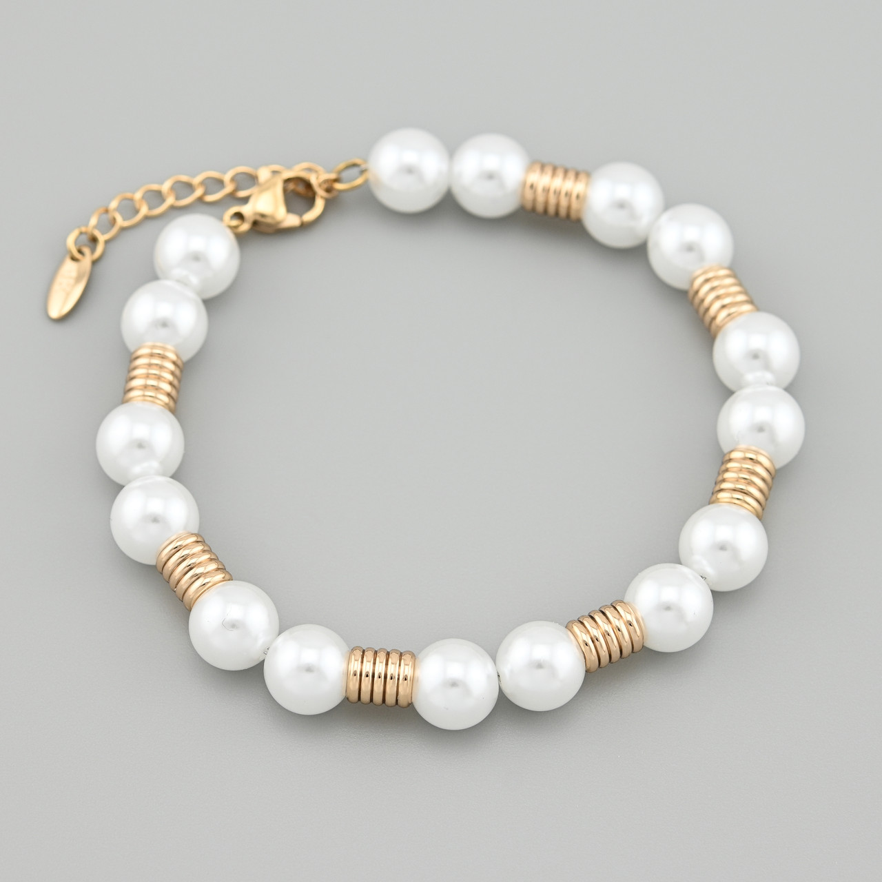 Браслет Симфонія перлин 53471 ширина 8 мм штучні перли позолота 18К довжина 17+3, фото 1