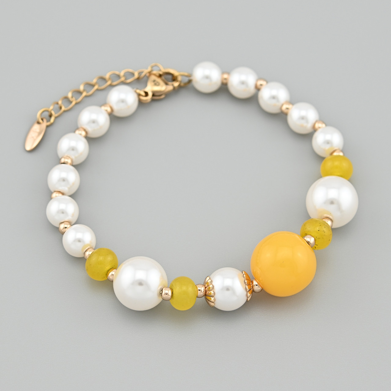 Браслет Оранж 53649 ширина 6 мм штучні перли позолота 18К довжина 16+3, фото 1