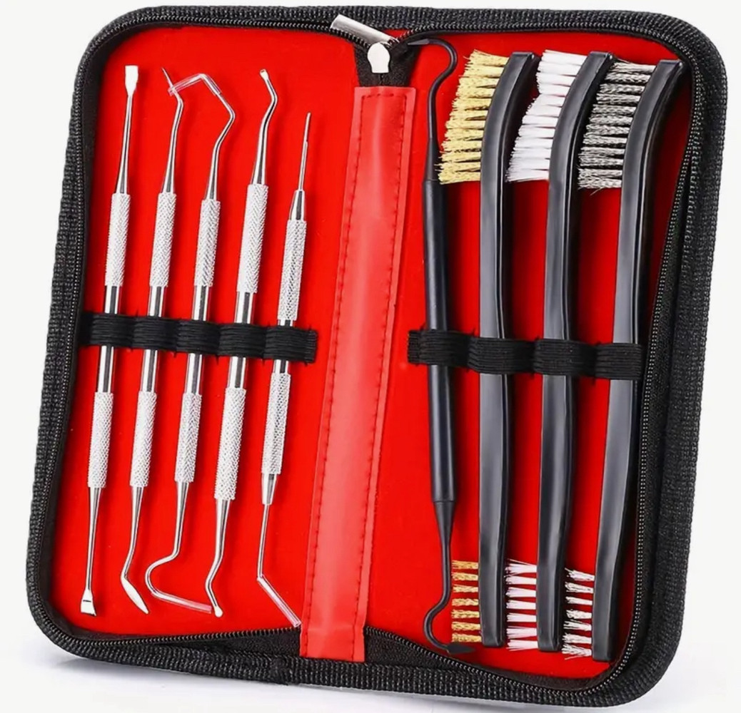 Набір для чищення зброї, 9 штук: щітки та пікселі з подвійним кінцем