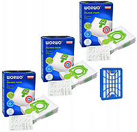 Комплект мешков (12шт) и HEPA фильтр для пылесоса Zelmer Orion, Syrius, Cobra II Silent ZMB01K Worwo