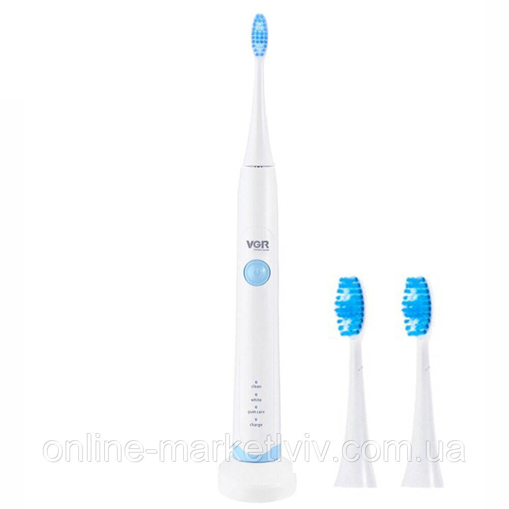 Електрична зубна щітка + 2 насадки, VGR V801 / Ультразвукова щітка для зубів / Акумуляторна зубна щітка, фото 1