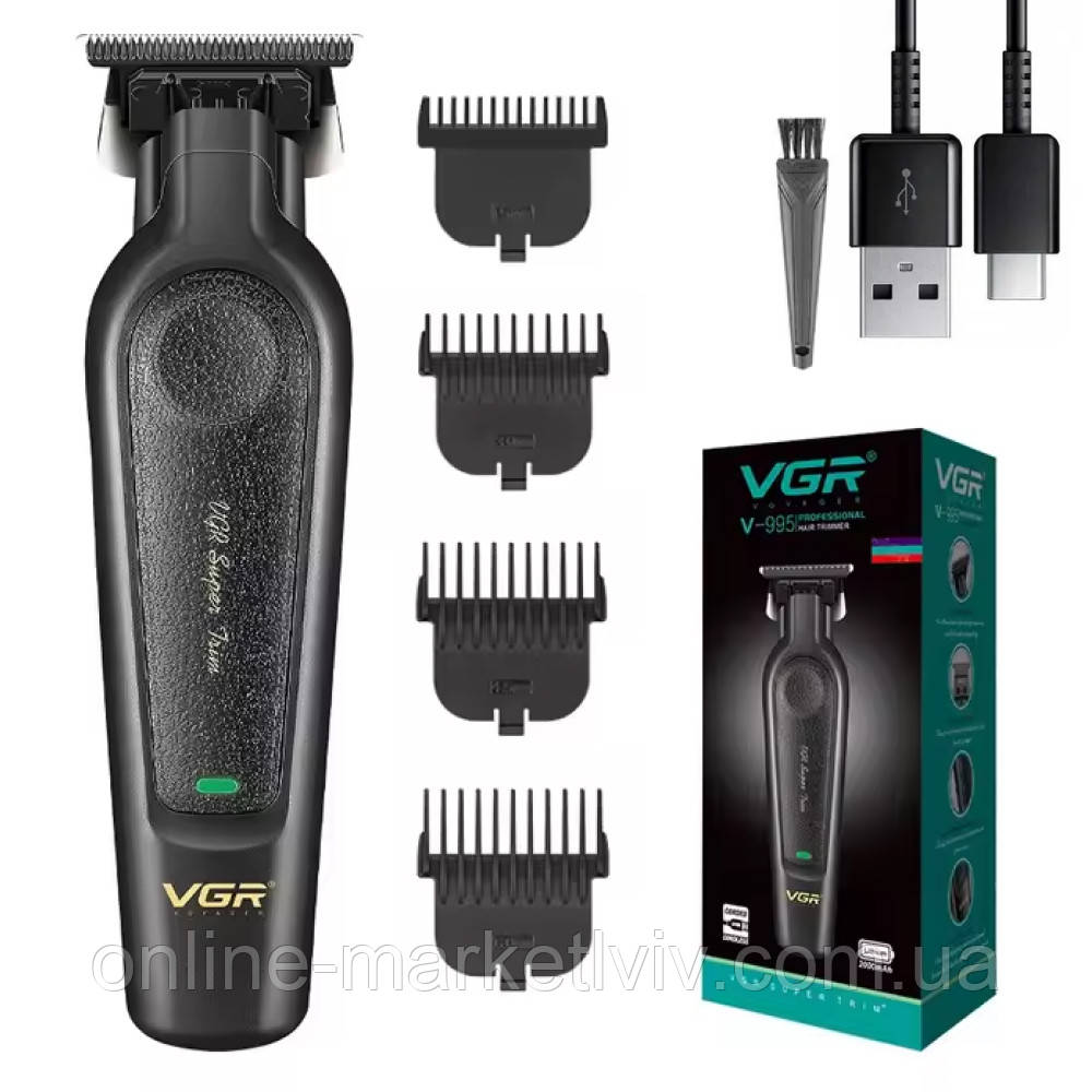 Акумуляторна машинка для стрижки, 4 насадки, 2000 мАг, USB, VGR 995 Pro / Акумуляторний тример, фото 1