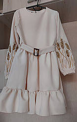Сукня вишита для дівчаток ніжно-персикового кольору із вишитими колосками розмір 152, 158