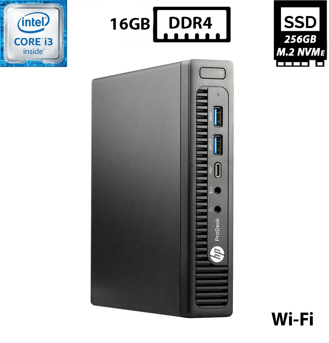 Комп'ютер HP ProDesk 600 G2 Mini/Core i3-6100T 3.20GHz/16GB DDR4/SSD 256GB NVMe/Intel HD Graphics 530/Wi-Fi Б/В