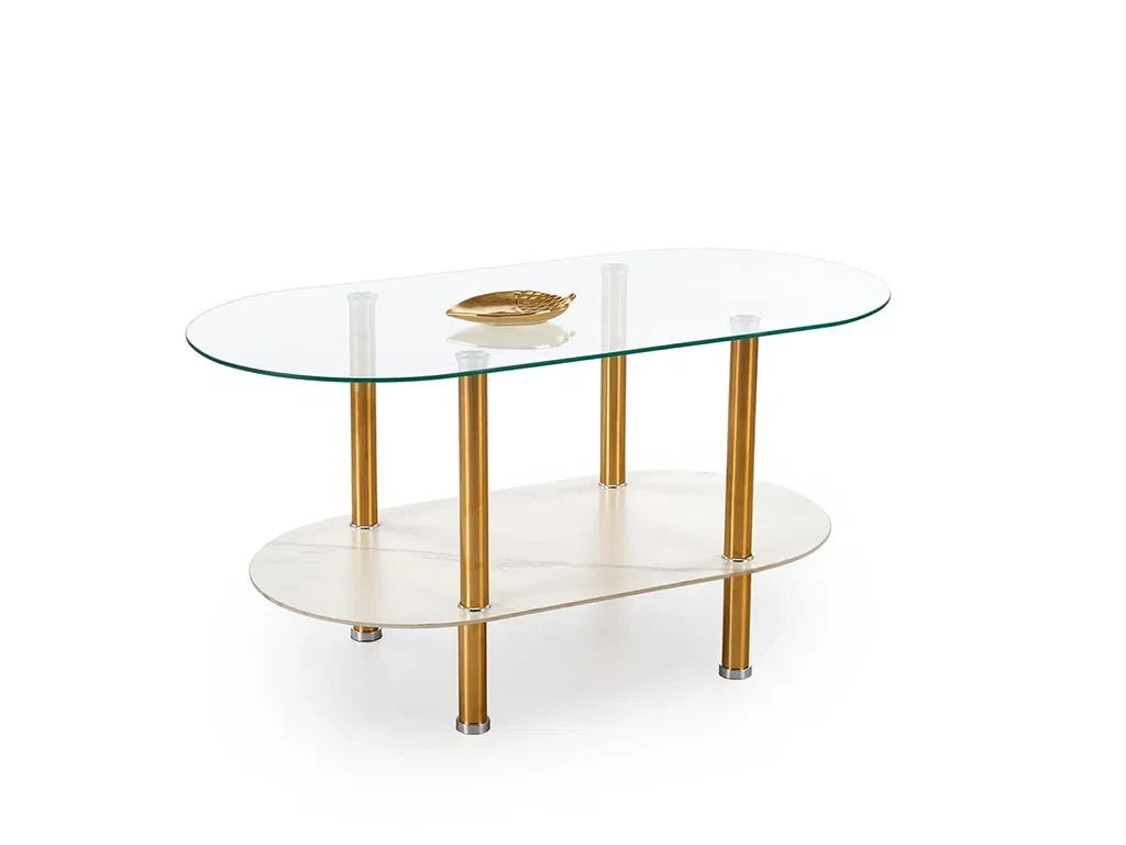 Журнальний столик Ducat, прозорий/білий мармур/ золото, фото 1