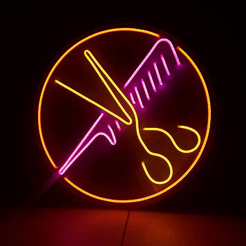 Неонова LED вивіска Для салону краси ножиці_2; 500х500