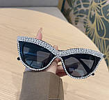 Жіночі сонцезахисні окуляри "Котяче око" зі стразами, чорні, фото 2