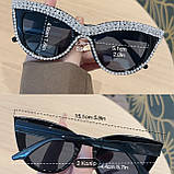 Жіночі сонцезахисні окуляри "Котяче око" зі стразами, чорні, фото 3