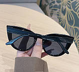 Жіночі сонцезахисні окуляри "Котяче око" зі стразами, чорні, фото 4