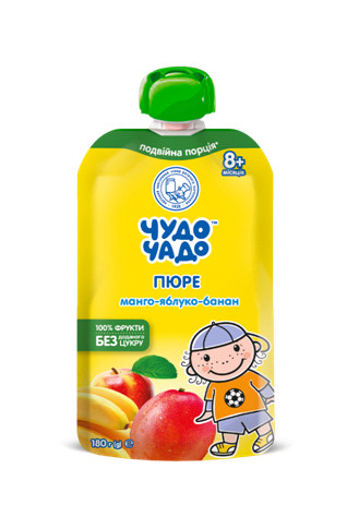 Пюре фруктове Чудо-Чадо з манго, яблук та бананів від 8 місяців, пауч 180 гр, фото 1