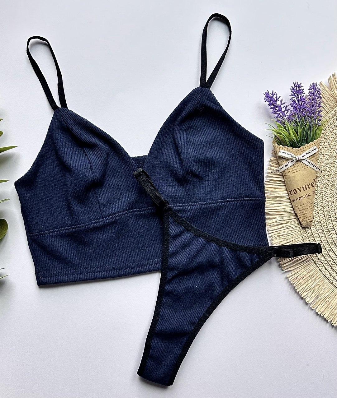 Топ и стринги, комплект рубчик