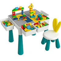 Дитячий стіл-трансформер для гри та навчання Urbanset з конструктором на 190 деталей 61х32х32 см зі стільцем