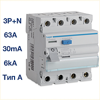 CDA463D Hager - ПЗВ (УЗО) 4P 6kA 63A 30mA тип A