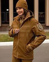 Куртка зимова жіноча Hunter Softshell койот, флісова підкладка, водовідштовхувальна, вітрозахисна, тактичний крій