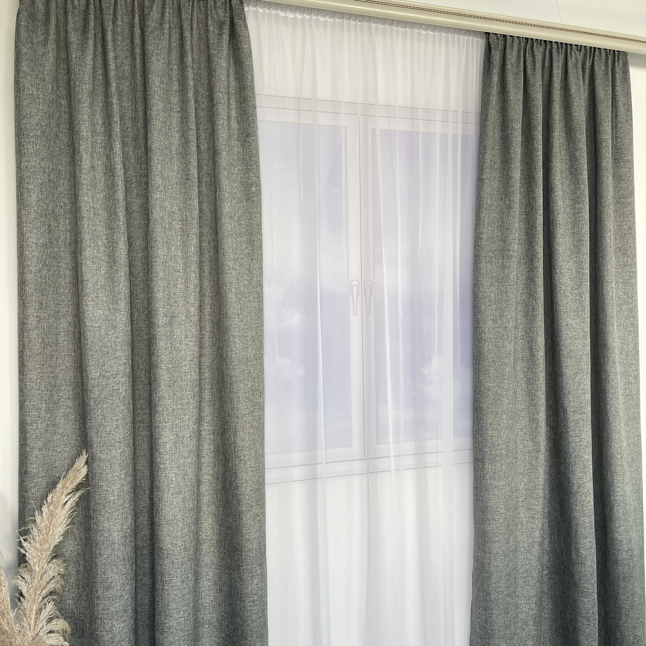 Штори легкі лляні ALBO графітові 150×270 см, комплект 2 шт. (SH-M1-12), фото 1