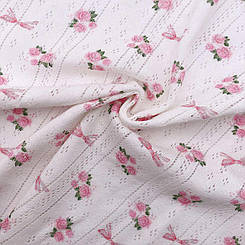 Трикотаж з візерунком молочний з трояндочками ширина 200 см.