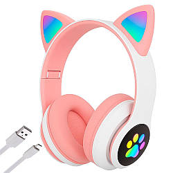Бездротові навушники з котячими вушками VZV-23M, Рожеві / Дитячі Bluetooth навушники з підсвічуванням