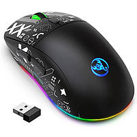 Безшумна геймерська бездротова миша HXSJ T90 з акумулятором, RGB-підсвіткою і bluetooth для ПК Чорна