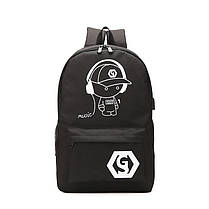 Шкільний рюкзак Music з USB світиться в темряві з пеналом Чорний, фото 2