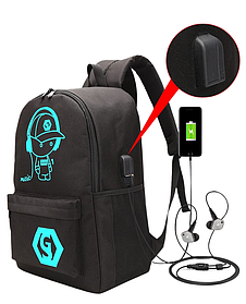 Шкільний рюкзак Music з USB світиться в темряві з пеналом Чорний