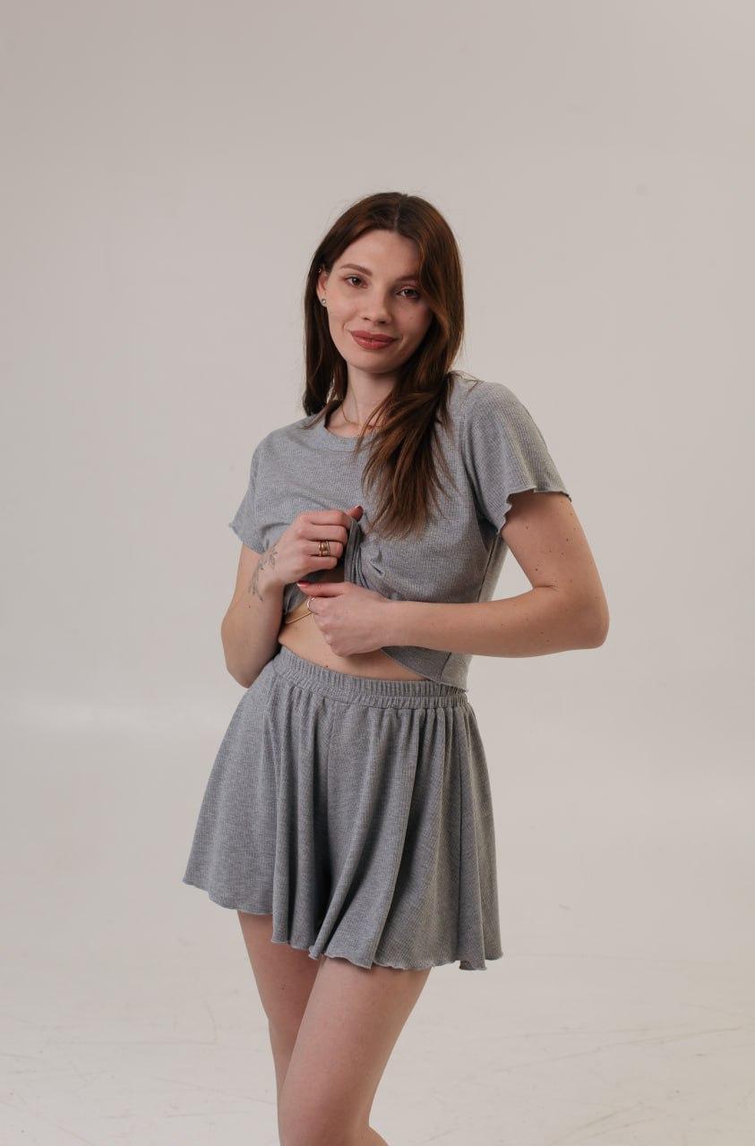 Жіноча піжама з шортами та футболкою-топом РУБЧИК СІРИЙ DC 323/324, фото 1