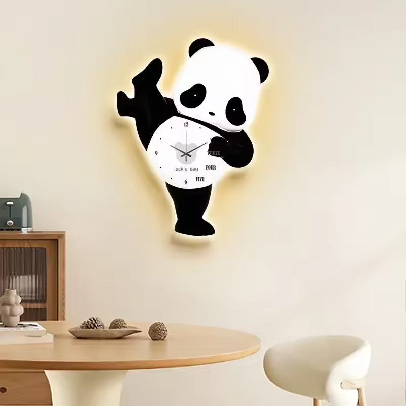 Настінний інтер'єрний великий годинник з LED-підсвіткою панда (31x40 см), фото 1
